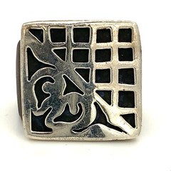 Vintage Sterling Signed 925 Rare Inlay Wood Art Deco Signet Ring Band size 7 1/4