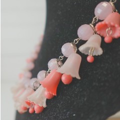 Vintage Bell Beaded Choker Necklace Pink & Purple Dangle Beads Adjustable