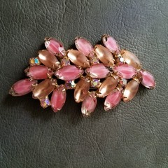 Vintage Pink Givre and AB Rhinestone Marquise Brooch