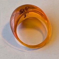 AMBER LUCITE RING SIZE APROX 8.5 With ANT ENCASED IN RESIN