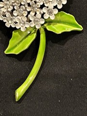 Vintage Weiss Brooch Pin Enamel Rhinestone White Flower 2.5 Inches Long Stunning