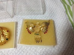 Vintage Dragon, Phoenix, Butterfly, Filigree Brooch/Pendant Set Gold Tone Asian
