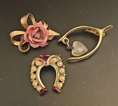 Vintage LOT 3 Broochs Pins Love Luck Beauty Mustard Seed