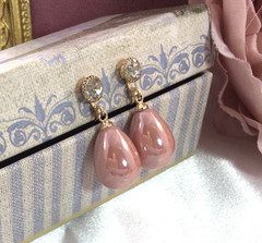 Vintage Jewellery Gold Pink Pearl Earrings Antique Deco Jewelry clip ear rings