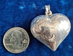 Vintage Puffy Heart Pendant Necklace Etched Design Included SS Chain 925
