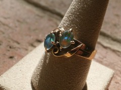 Vintage 9kt Yellow Gold Double Opal Doublette? Great Fire Stones Size 9.5