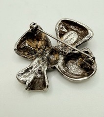 Vintage LANVIN Paris Bow Brooch Silver Tone Black Stone Signed Designer Pin 2 in
