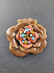 Rhinestone Enamel Metal Flower Brooch for Blazer Jacket Heavy
