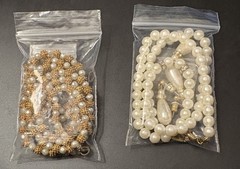 2 Vintage Unbranded Pearl Necklace & Pierced Earring Sets Choker Gold Tone