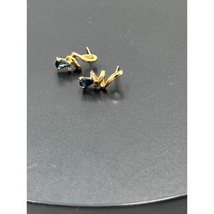 Vintage 10K Yellow London Blue Topaz Diamond Drop Dangle Earrings 1.6 grams