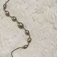 Vintage Monet Long Faux Pearl Station Bead Necklace Toggle Clasp Signed Layering