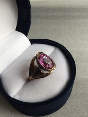 Rings silver 875 Gold plated pink-purple corund Russian Soviet vintage USSR