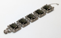 VTG Sarah Coventry “Celebrity” Silver Tone Smoky Quartz Glass Panel Bracelet