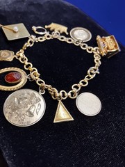 Vintage Story-Telling Charm Bracelet w/ 10 Charms HS College Sororities Wedding