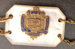 Vintage US Naval Academy USNA Charm Bracelet Mother of Pearl MOP Jewelry 6.5″