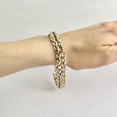 Vintage 1950’s Wide Woven Wheat Chain Bracelet 14K Yellow Gold, 8 Inch, 12.27 Gr