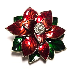 Vintage 90’s Festive Christmas Rhinestone Poinsettia Flower Pin / Brooch