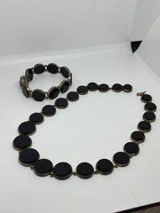Antique Victorian Art Deco Sterling Silver Black Onyx Necklace Bracelet DAMAGED