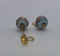 3 pc Set Necklace Earrings Vtg Italy Wedding Cake Beads Glass Blue Gold Pink