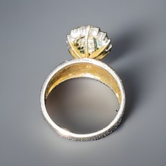 Vintage 1970s Domed Cluster Cocktail Ring Two Tone Silver Gold Size 10