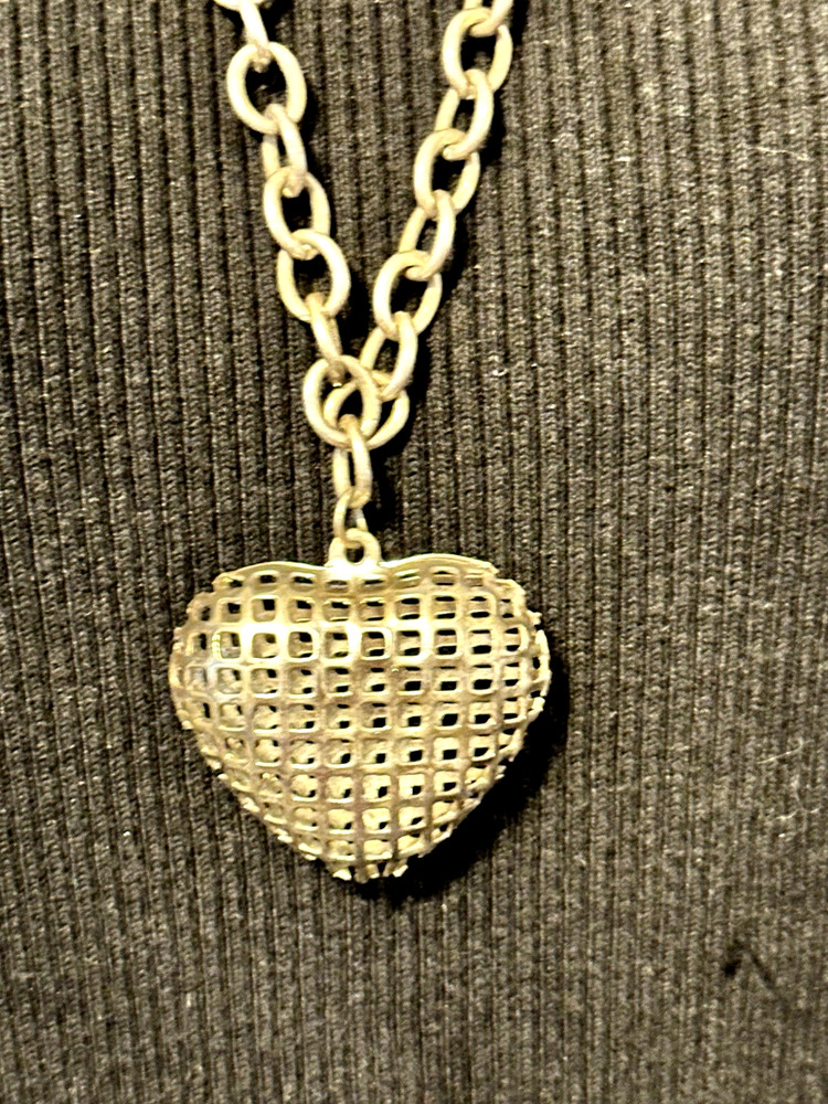 Vintage Gold Tone Caged Hollow Heart Pendant Necklace, 29.5″