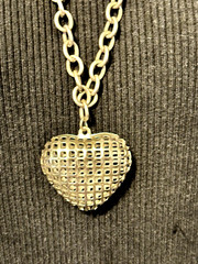 Vintage Gold Tone Caged Hollow Heart Pendant Necklace, 29.5″