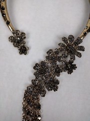 Vintage Smoky Gray Rhinestone Open Flower Choker 5 Dangle Necklace Gorgeous