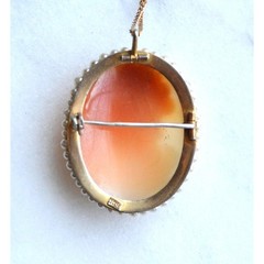 Antique Edwardian 800 Silver Gold Cameo Pearl Halo Brooch Pendant Necklace