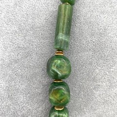 Artisan Jumbo Marbled Gold Green Resin Beaded Necklace Golden Spacer Beads 107g