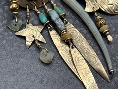 Tabra Gold Filled Man in Moon Face Turquoise Dangle Earrings Boho Celestial