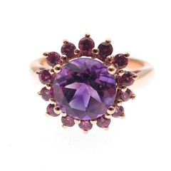925 Sterling Silver Rose Gold Plated Vintage Real Amethyst Ring Size 6.25