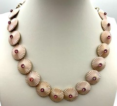 Unsigned Crown Trifari Parasol Necklace Pink Lucite Pink Rhinestones 1960s