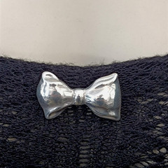 Vintage Sterling Silver Bow Necklace Brooch Puffy Tie Modernist 80s Israel Bold