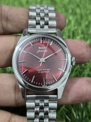 Vintage HMT Janata Red Dial 17 Jewels Mechanical hand Winding Transparent Back