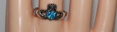 Vintage Sterling Silver Wheeler Lab Created or Faux Opal Claddagh Ring Size 9
