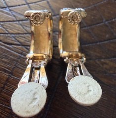 VTG Swarovski Gold And White Enamel With Clear Crystal Clip Earrings