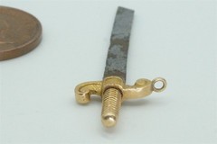 UNUSUAL ANTIQUE 18K GOLD STEEL SWORD CHARM / FOB c1800’s