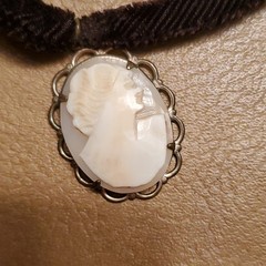 Vintage Cameo Pendant Black Velvet Choker Length Necklace Adjustable