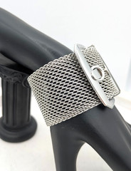 Vintage Mesh Bracelet Wide Adjustable Belt Buckle Statement Cuff