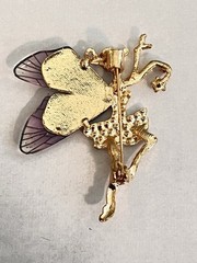 Fairy Brooch Pin – Gold Tone Rhinestone with Iridescent Purple Glitter Wings