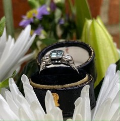 Art Deco Style 2.55Ct Lab Created Aquamarine Engagement 14K White Gold FN Ring