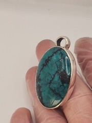 STEPHEN DWECK Vintage Tibetan Turquoise In Sterling Silver Pendant. 2″ Unique