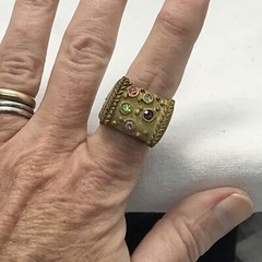 Vintage 18K HGE Plated Multi Color Crystals Unique Bold Look Ring varied sizes