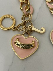 VINTAGE Y2K JUICY COUTURE GOLD TONE ENAMELED PEACH HEART NECKLACE & BRACELET