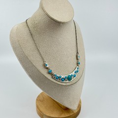 Vintage Silver Tone Turquoise Color Cabochon Statement Bib Necklace Retro Boho