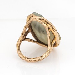 70s Vintage Agate Frog on Lilypad Ring 14k Yellow Gold 9 Fine Cocktail Jewelry