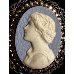 Vintage Blue & White Jasperware Cameo Brooch/Pendant signed EN. JAY