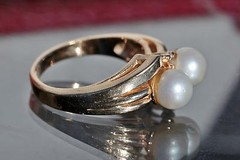 14k yellow gold ring 6.2mm cultured pearl natural diamond sz 6.5 vintage 5.85g