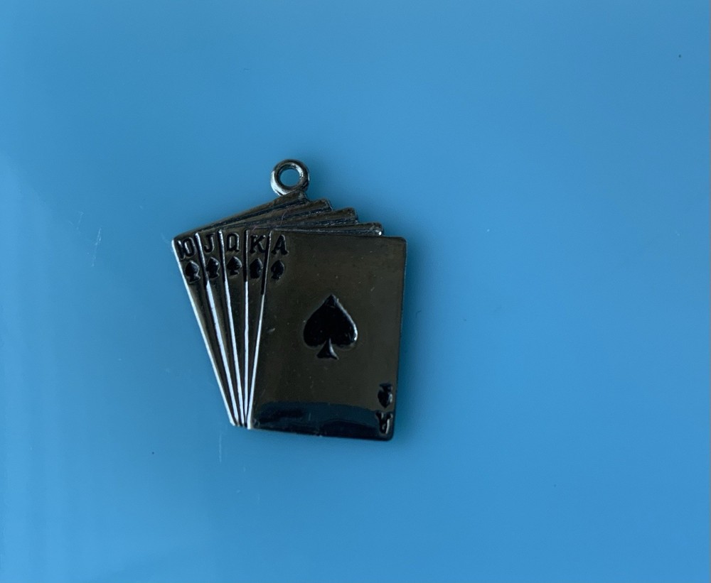Crea Royal Flush Spades Playing Cards Vtg Sterling Silver Charm Pendant 1.9g