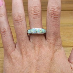 Vintage Sterling Silver Lab Created Opal Inlay Ring Size 11.25